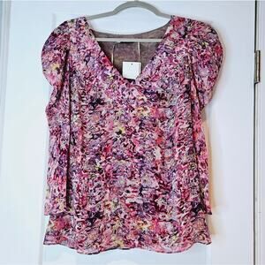 Anthropologie Leifsdottir Silk Abstract Print Blouse 3/4 Puff Sleeve NWT Size 2